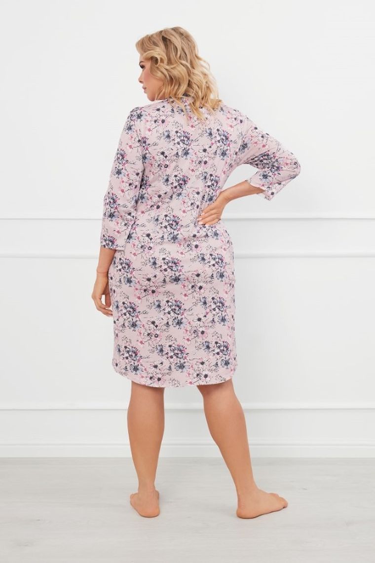 Koszula nocna damska z rękawem 3/4, plus size, różowa, Lacenta, Italian Fashion