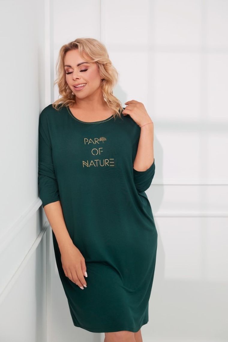Koszula nocna damska z rękawem 3/4, plus size, zielona, Natura, Italian Fashion