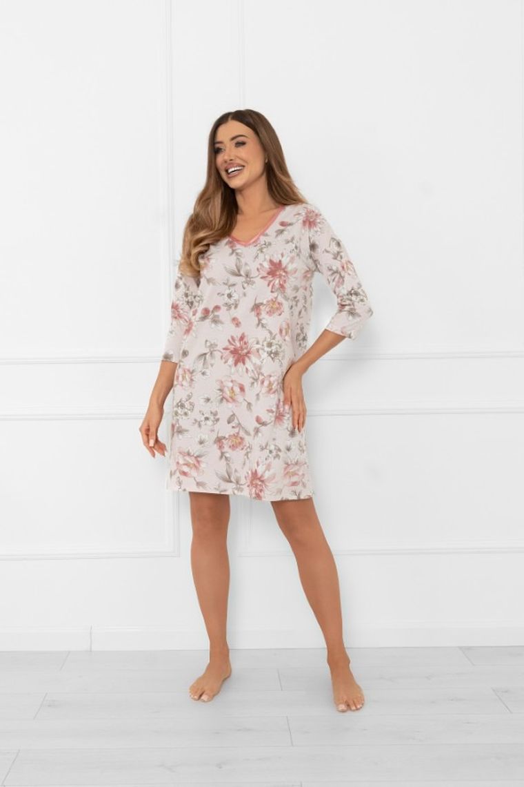 Koszula nocna damska z rękawem 3/4, różowa, Italian Fashion