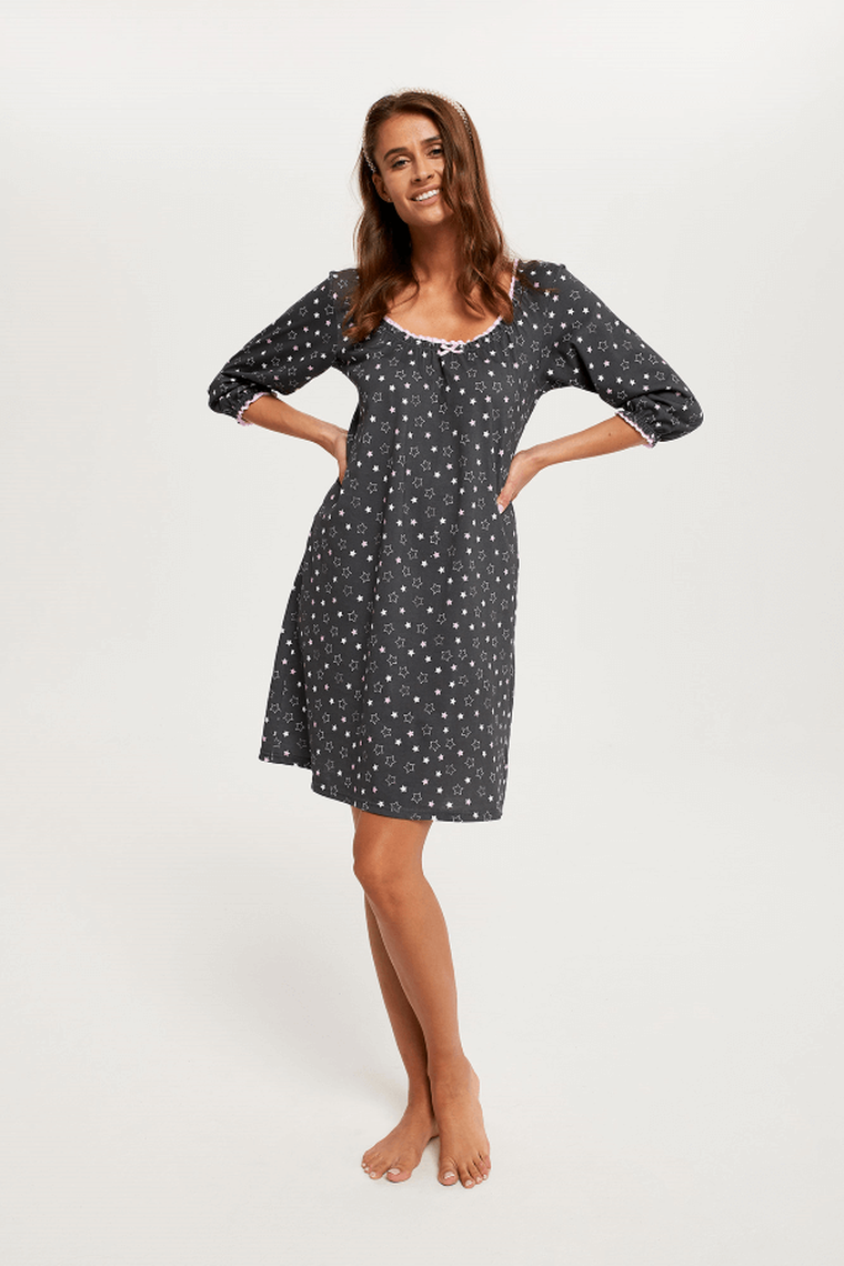 Koszula nocna damska z rękawem 3/4, szara, Antilia, Italian Fashion