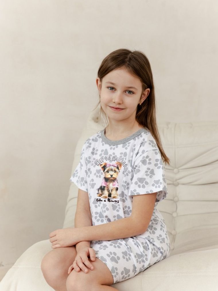 Koszula nocna dziewczęca z krótkim rękawem, szara, Taro