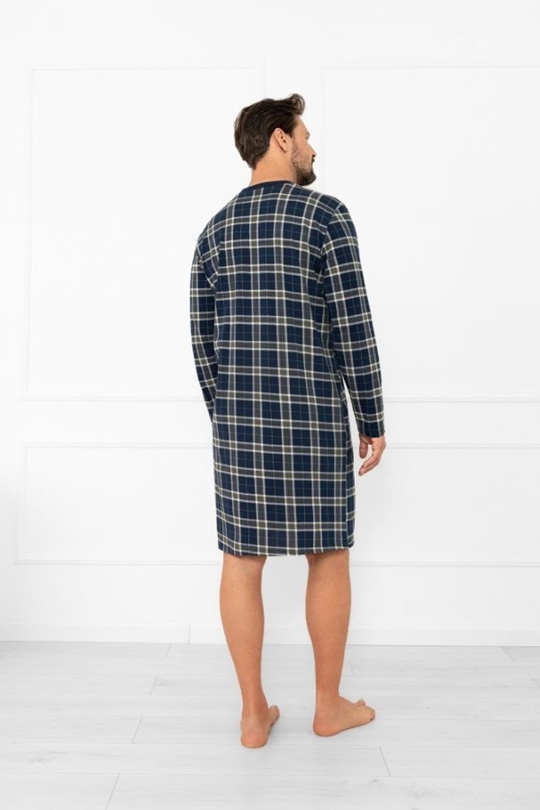 Koszula nocna męska z długim rękawem, niebieska, Andreas, Italian Fashion