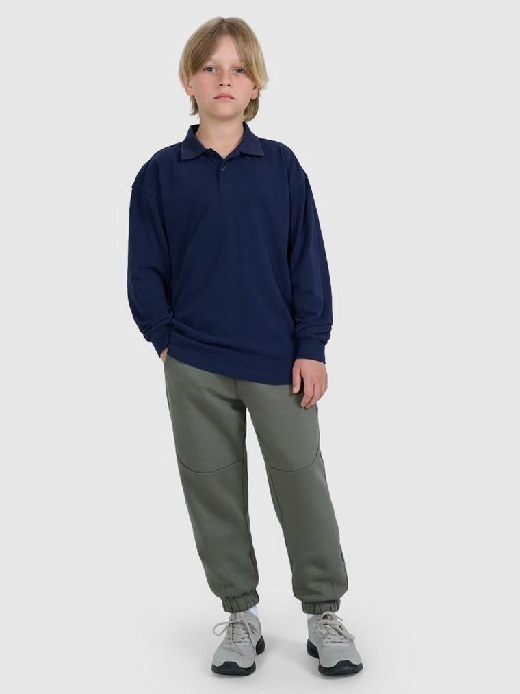 Koszulka polo chłopięca z długim rękawem, granatowa, 4F
