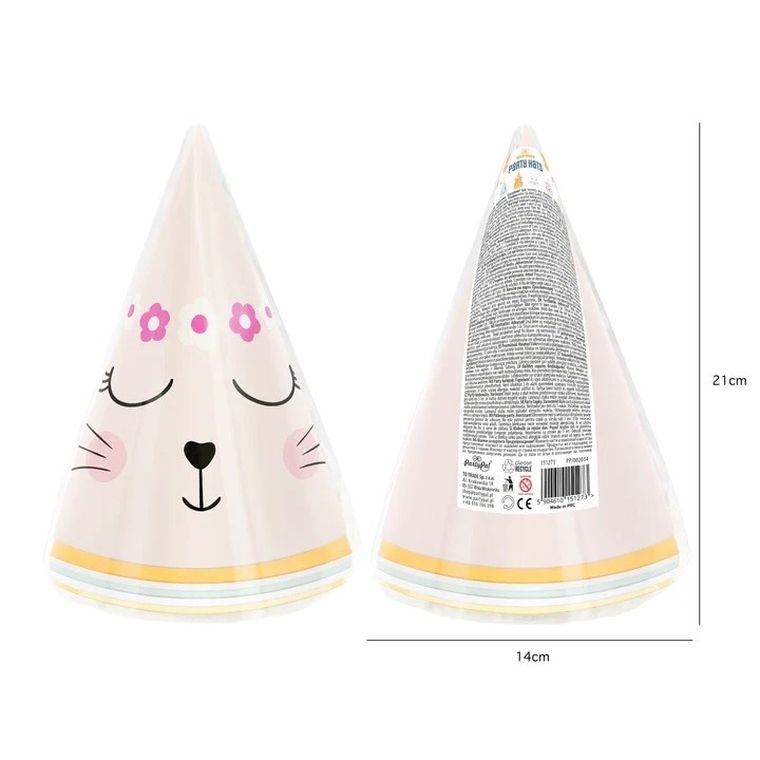 Kotki, czapeczki urodzinowe, 6 szt.