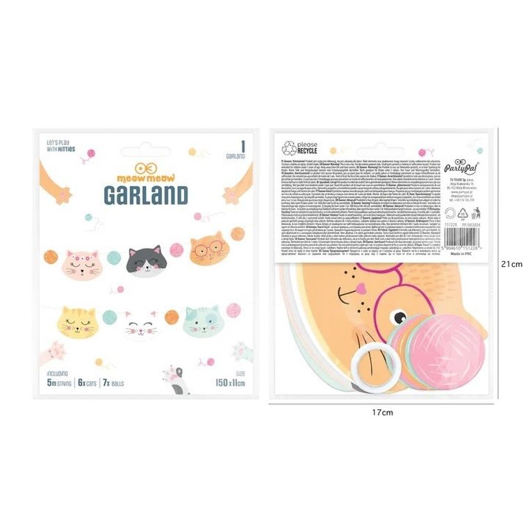 Kotki, girlanda urodzinowa, 150 cm