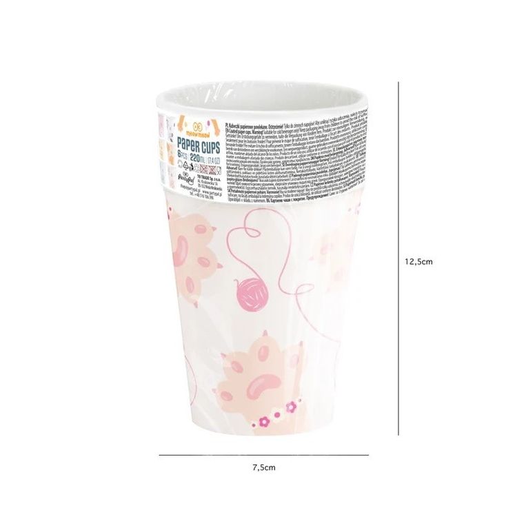 Kotki, kubeczki urodzinowe, 220 ml, 6 szt.