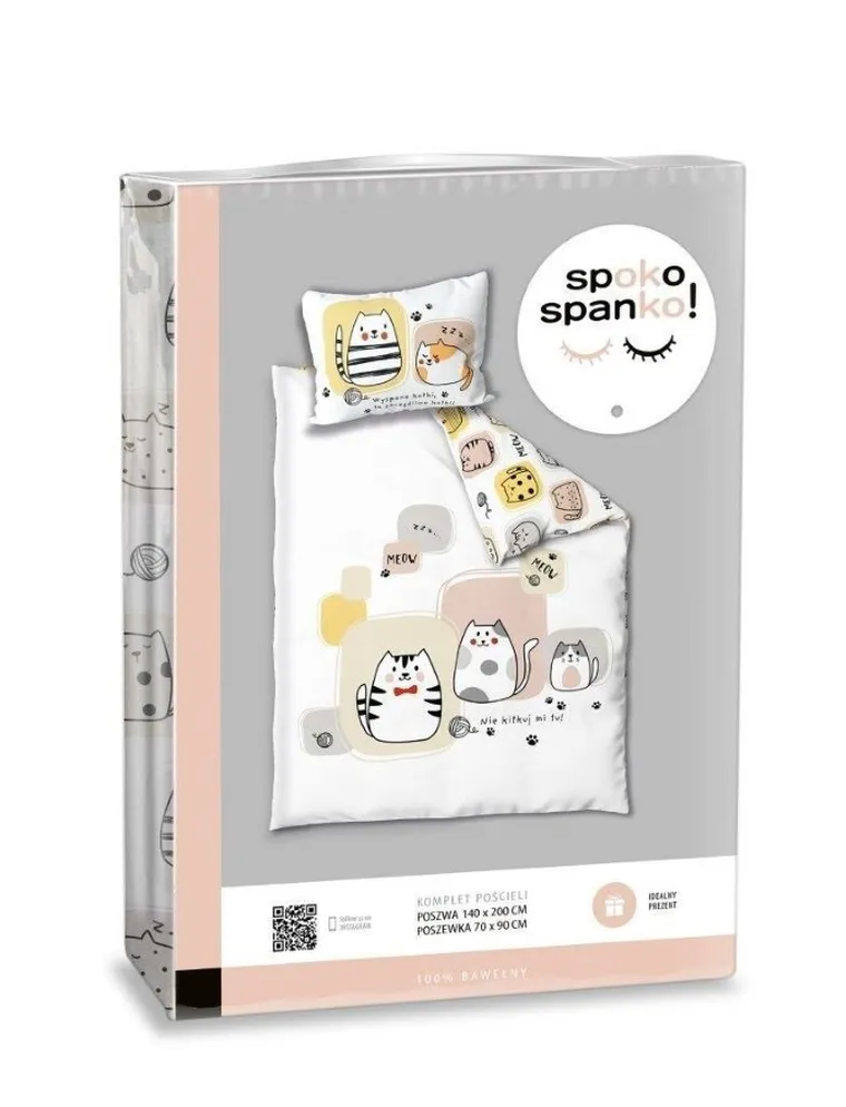 Kotki, Spoko Spanko, 2-częściowy komplet pościeli bawełnianej, 140-200 cm