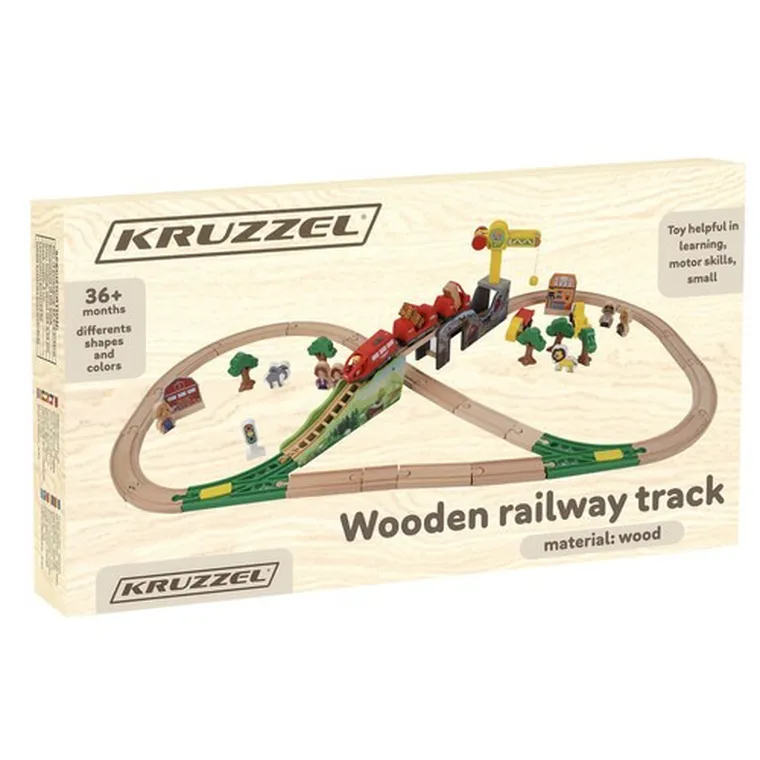 Kruzzel, drewniana kolejka z torem i figurkami, 3,2m