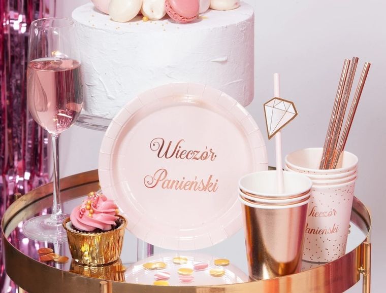 Kubeczki papierowe, wieczór panieński, różowe złoto, 220 ml, 6 szt.