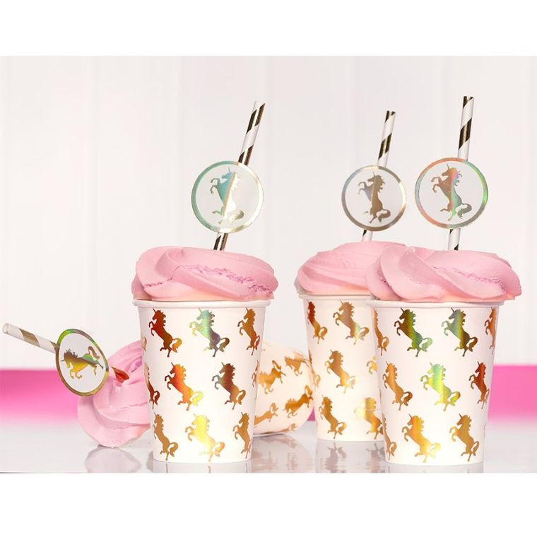 Kubeczki urodzinowe, jednorożec, papierowe, 10 szt., 210 ml