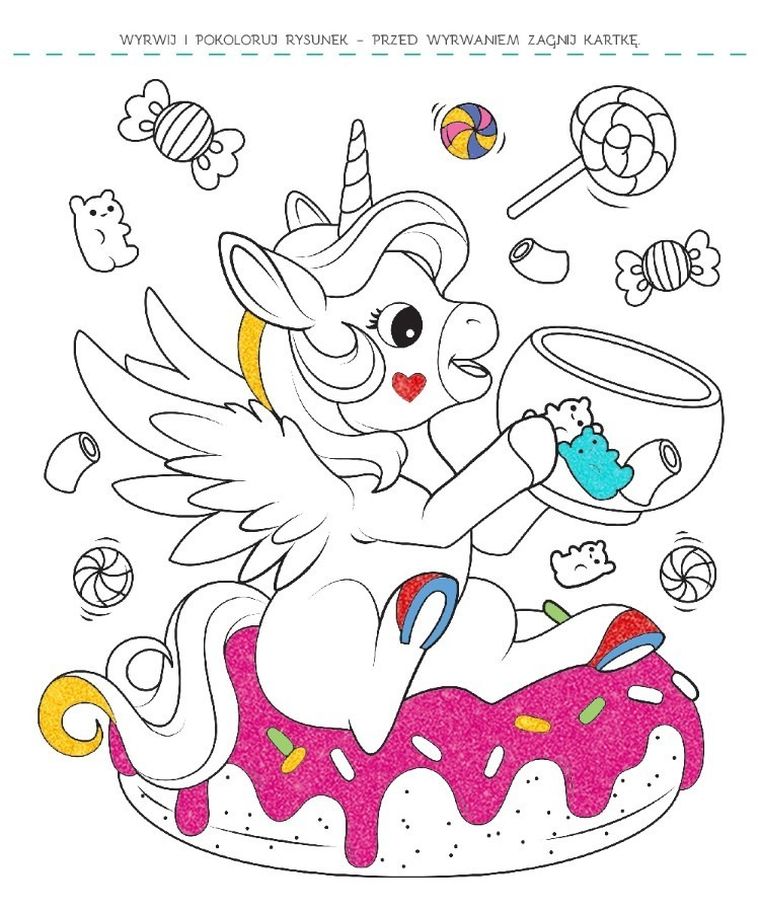 Kucyki i jednorożce. Brokatowa kolorowanka