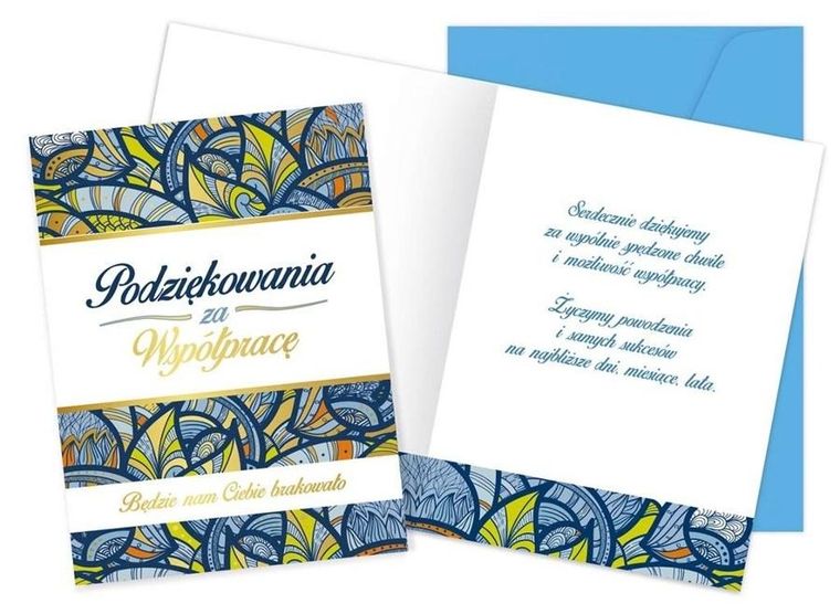 Kukartka, karnet, Podziękowanie za współpracę
