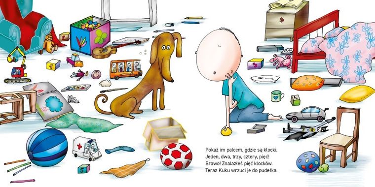 Kuku. Kuku i Rajtek sprzątają pokój