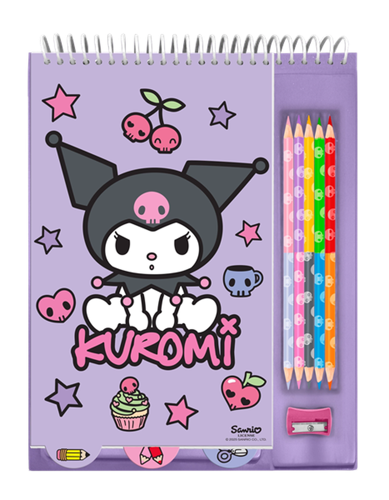 Kuromi, notatnik z kredekami i temperówką