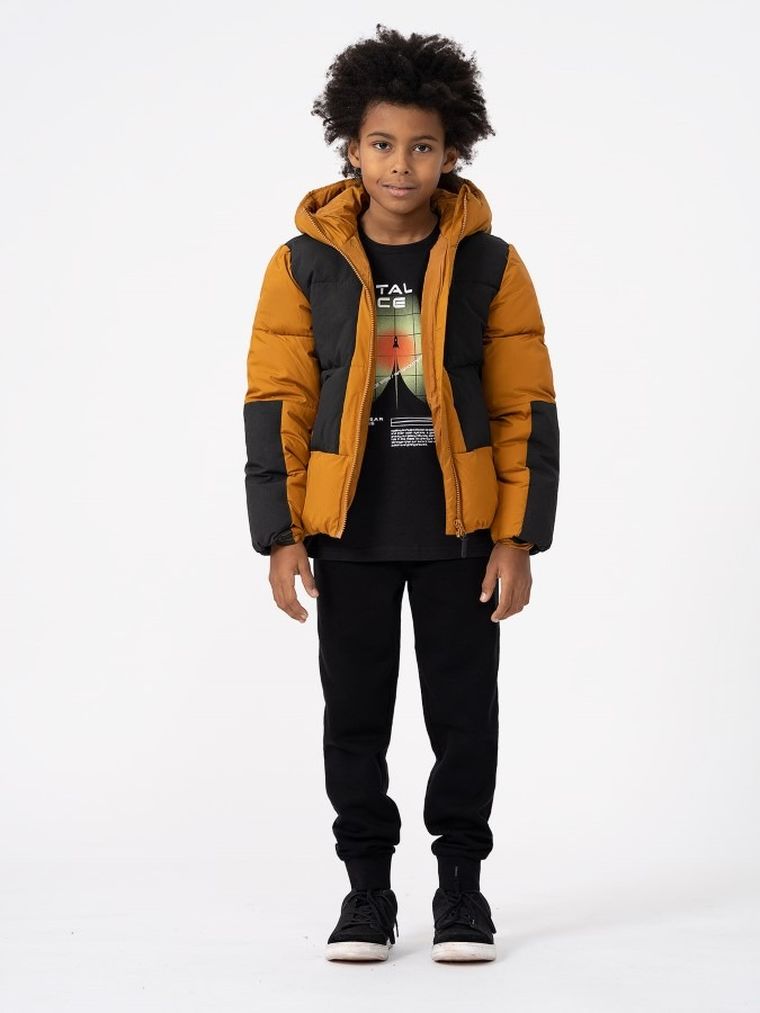 Kurtka chłopięca z kapturem, brązowa, 4F