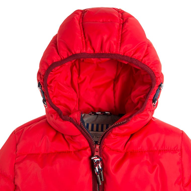 Kurtka chłopięca z kapturem, czerwona, pikowana, Tom Tailor