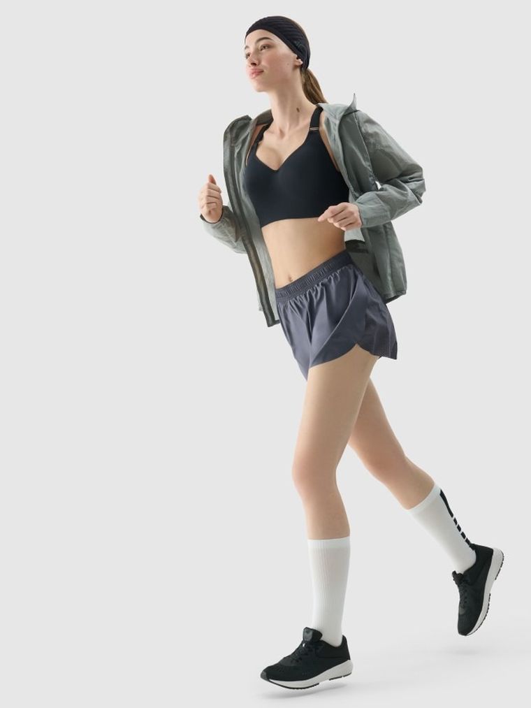 Kurtka damska z kapturem, do biegania, szara, 4F