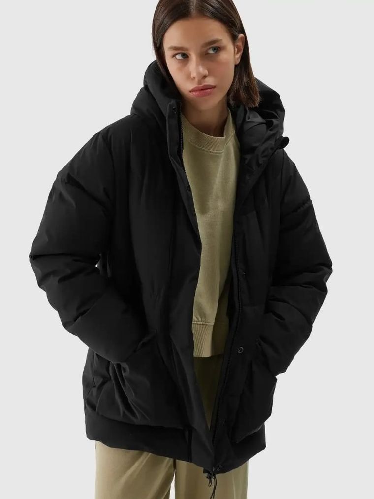 Kurtka damska z kapturem, ocieplana, czarna, 4F