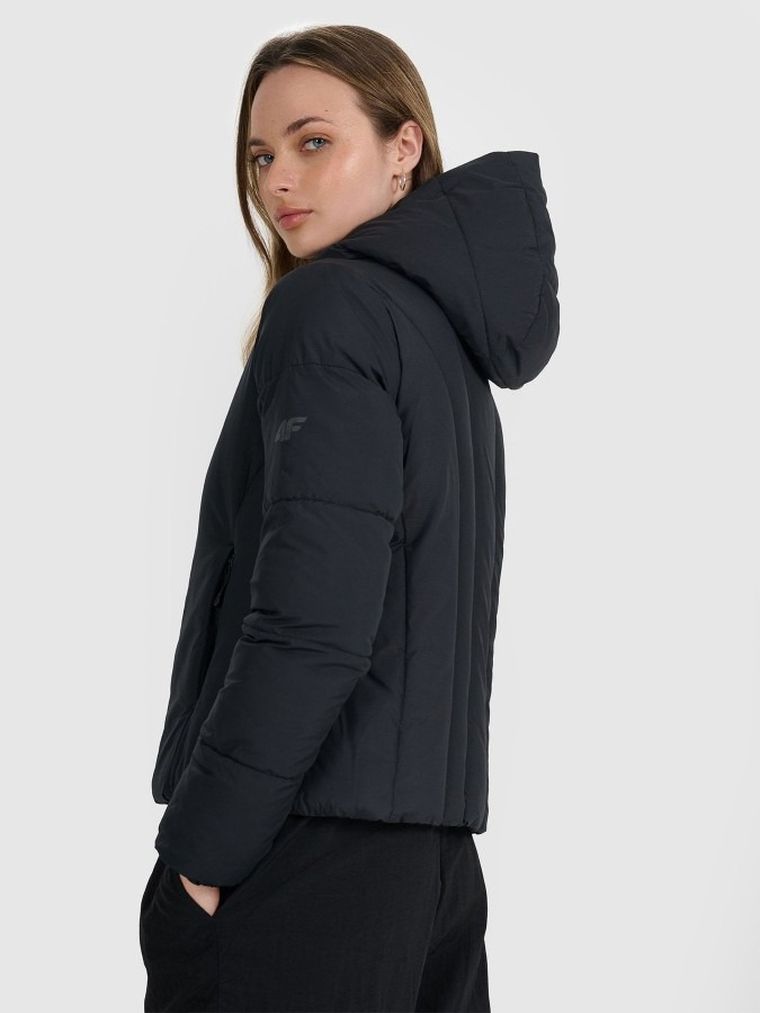 Kurtka damska z kapturem, ocieplana, czarna, 4F