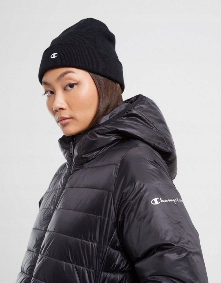 Kurtka damska z kapturem, ocieplana, czarna, Champion