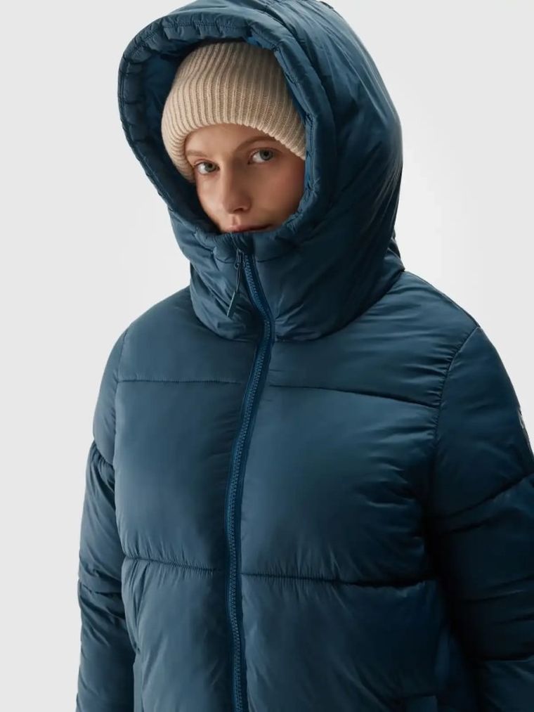 Kurtka damska z kapturem, ocieplana, niebieska, 4F