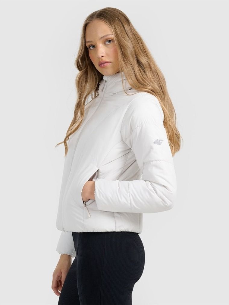 Kurtka damska z kapturem, ocieplana, szara, 4F