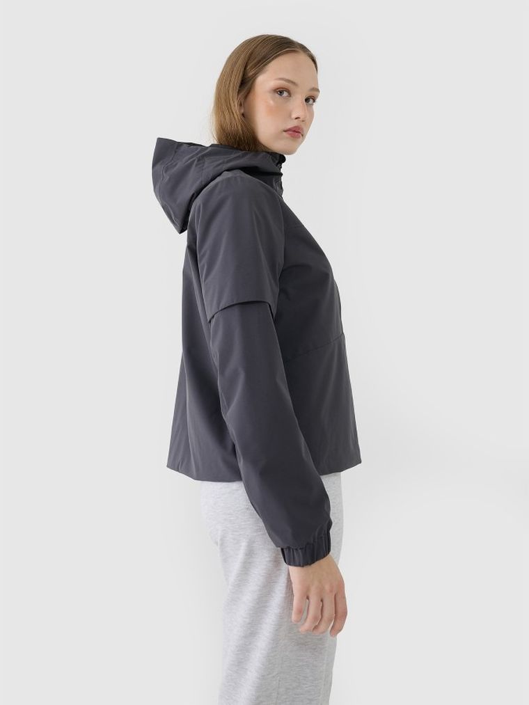 Kurtka damska z kapturem, oversize, szara, 4F