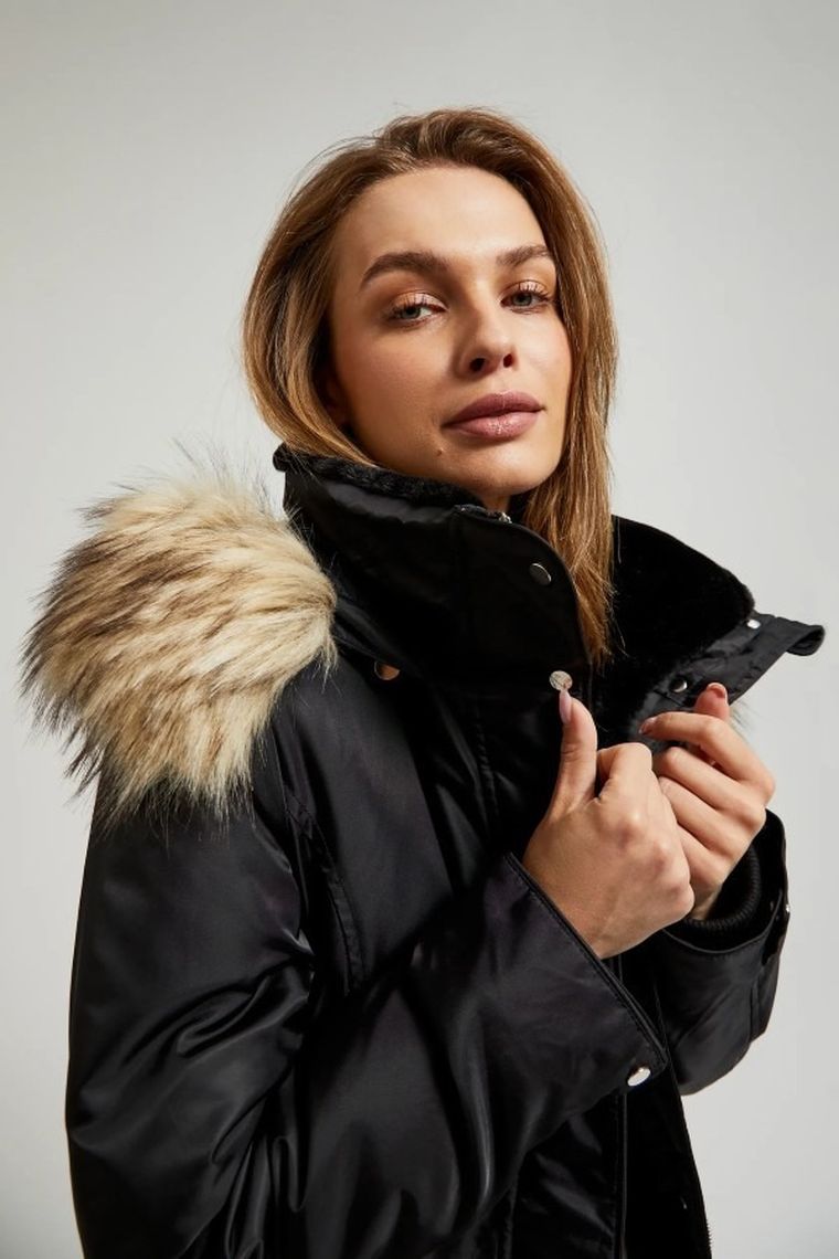 Kurtka damska z kapturem z kapturem, czarna, Moodo