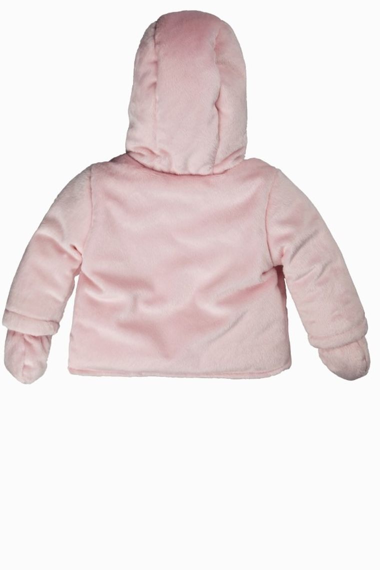 Kurtka dziewczęca z kapturem, futrzana, jasnoróżowa, Kanz