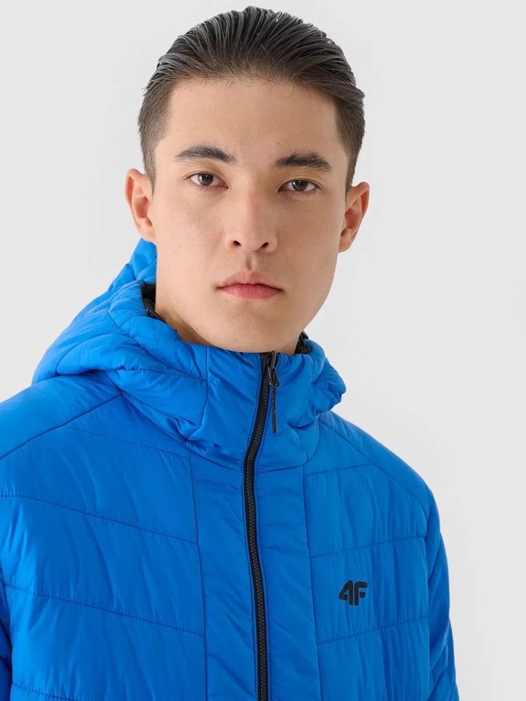 Kurtka męska z kapturem, ocieplana, niebieska, 4F