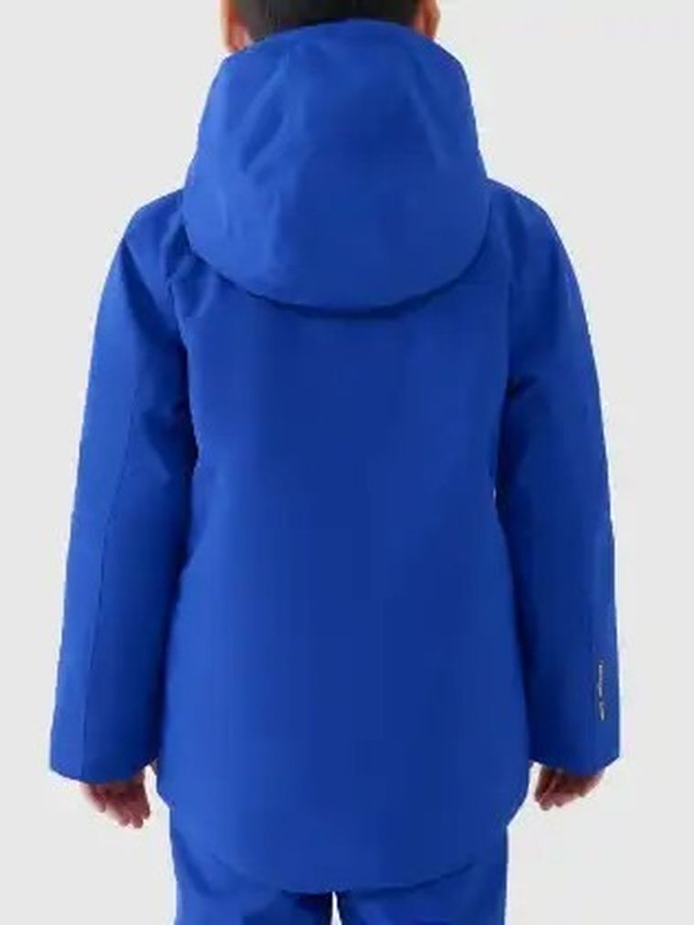 Kurtka narciarska chłopięca z kapturem, ocieplana, niebieska, 4F