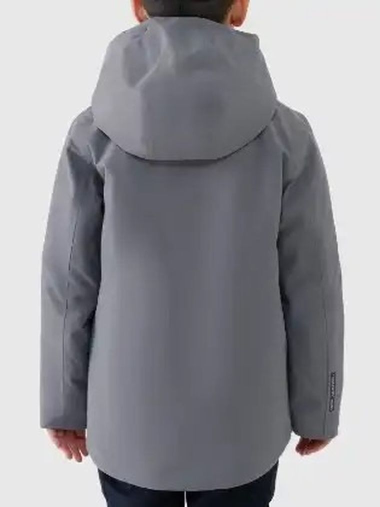 Kurtka narciarska chłopięca z kapturem, ocieplana, szara, 4F