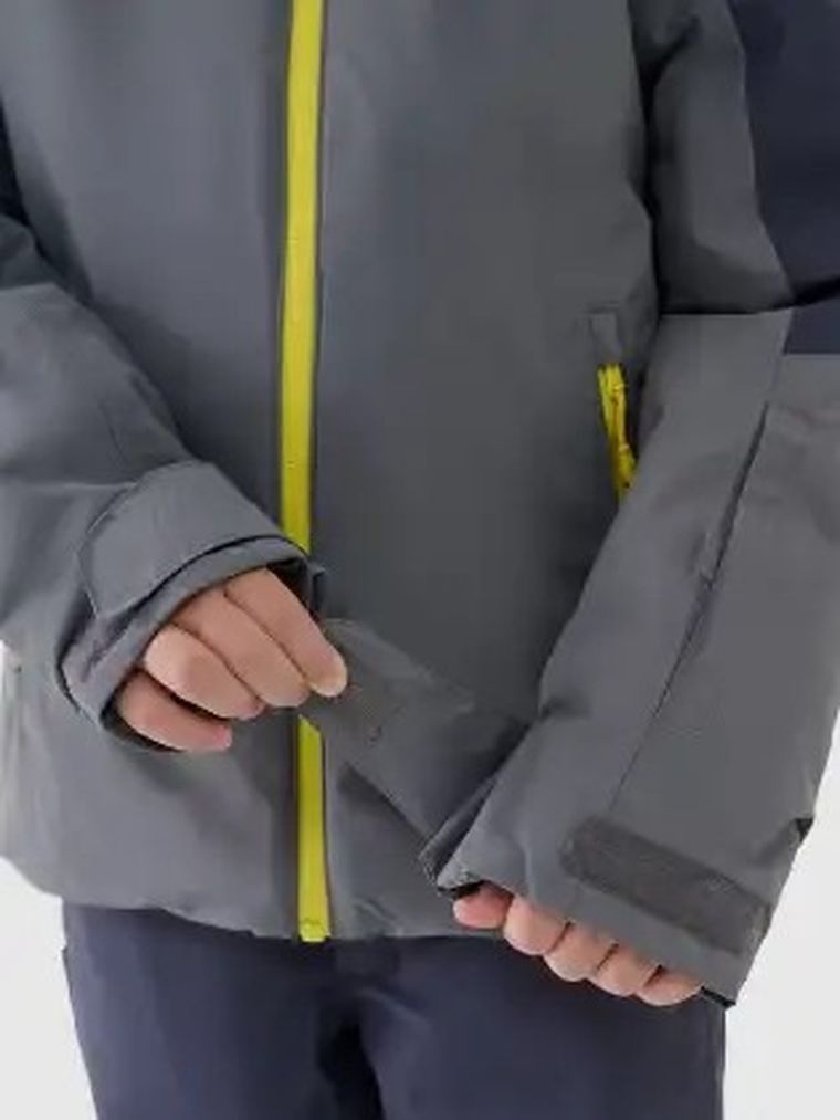 Kurtka narciarska chłopięca z kapturem, ocieplana, szara, 4F