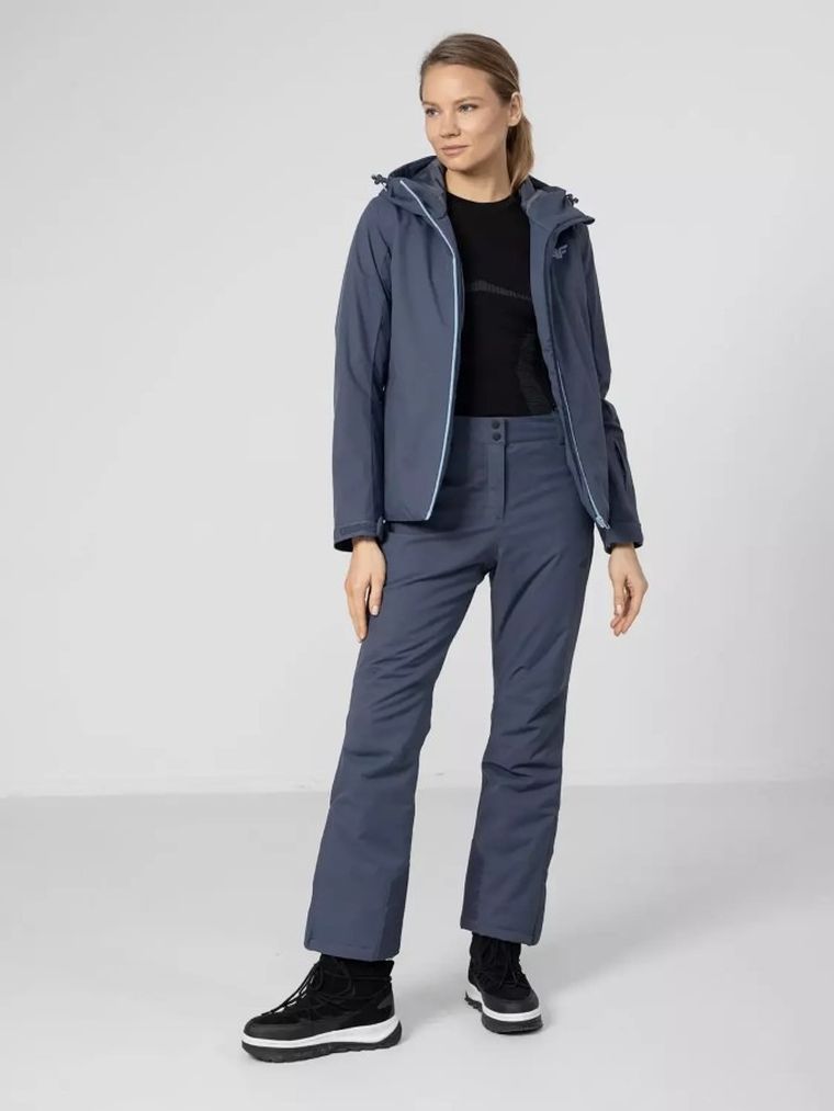 Kurtka narciarska damska z kapturem, niebieska, 4F