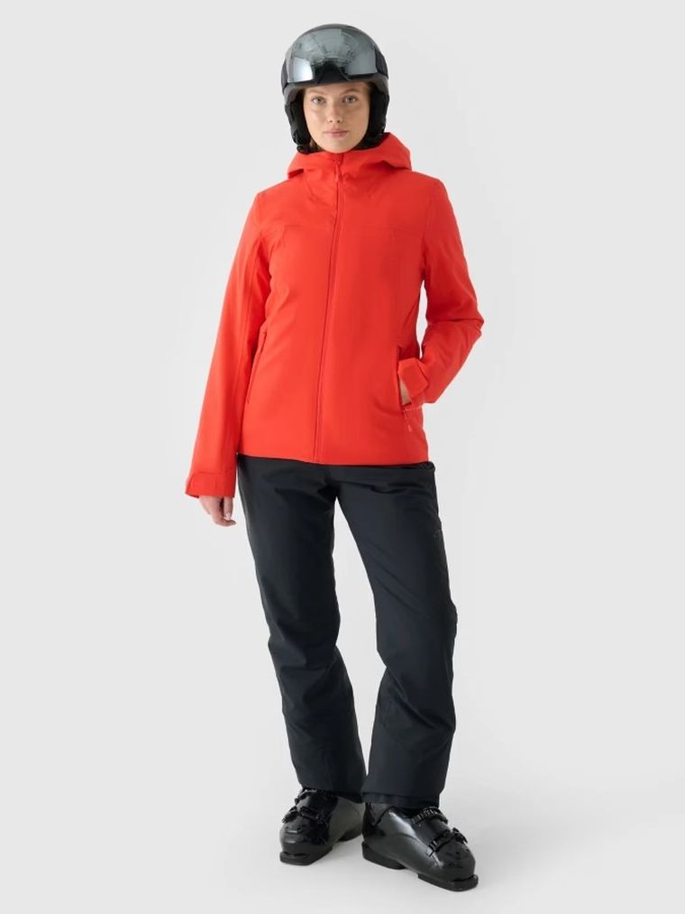 Kurtka narciarska damska z kapturem, ocieplana, czerwona, 4F