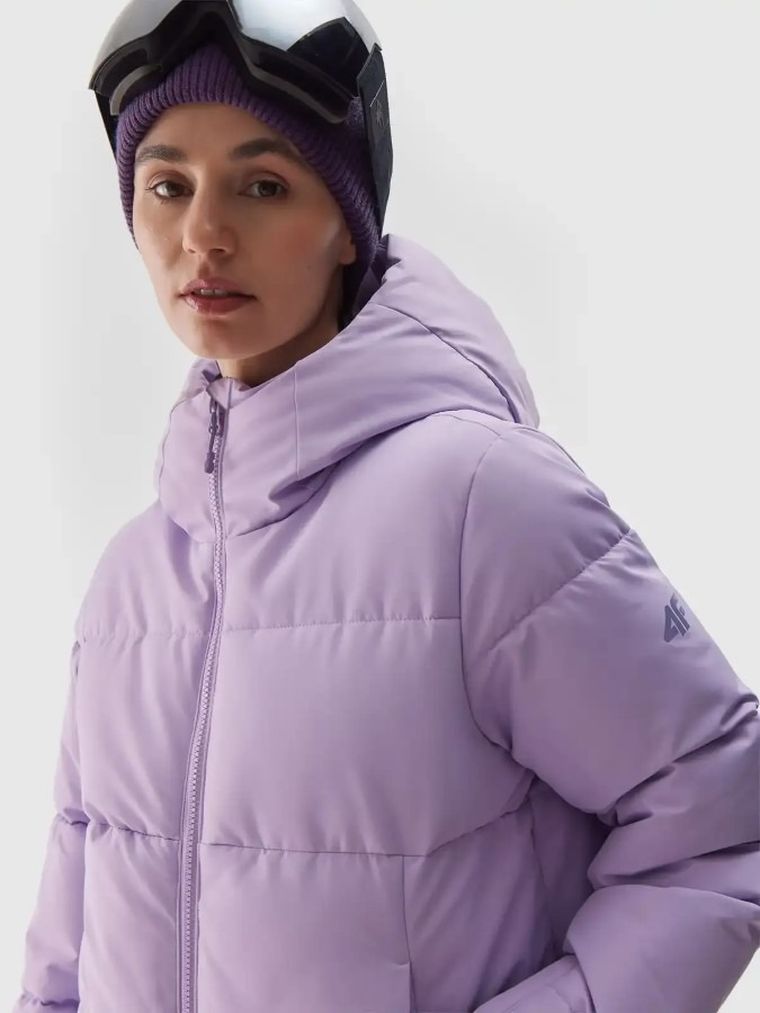 Kurtka narciarska damska z kapturem, ocieplana, fioletowa, 4F
