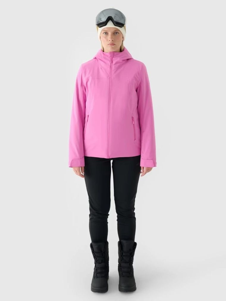 Kurtka narciarska damska z kapturem, ocieplana, różowa, 4F