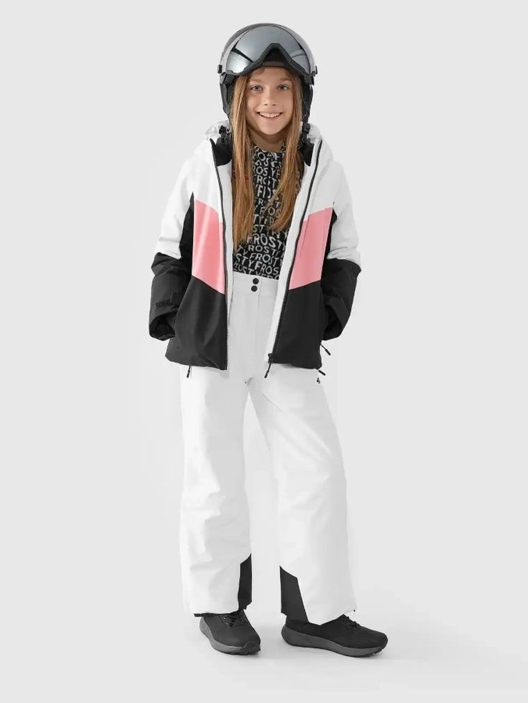 Kurtka narciarska dziewczęca z kapturem, ocieplana, mix, 4F