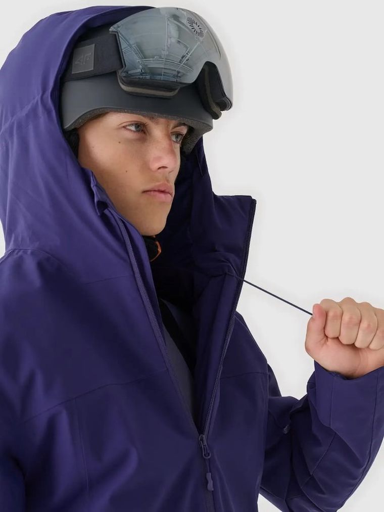 Kurtka narciarska męska z kapturem, ocieplana, granatowa, 4F