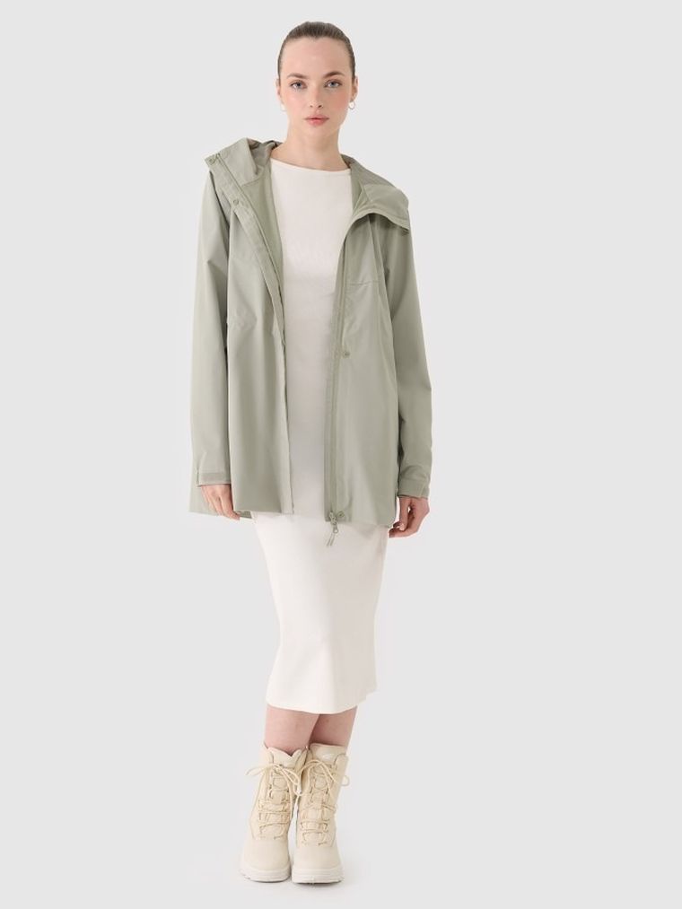 Kurtka parka damska z kapturem, oversize, zielona, 4F