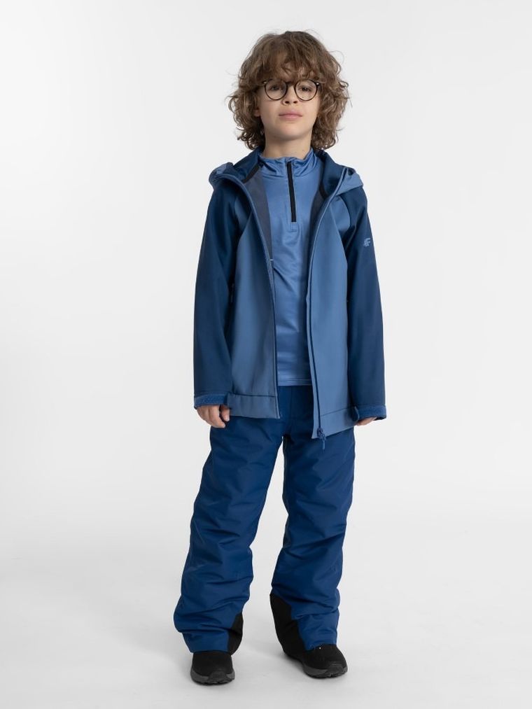 Kurtka softshell chłopięca z kapturem, niebieska, 4F