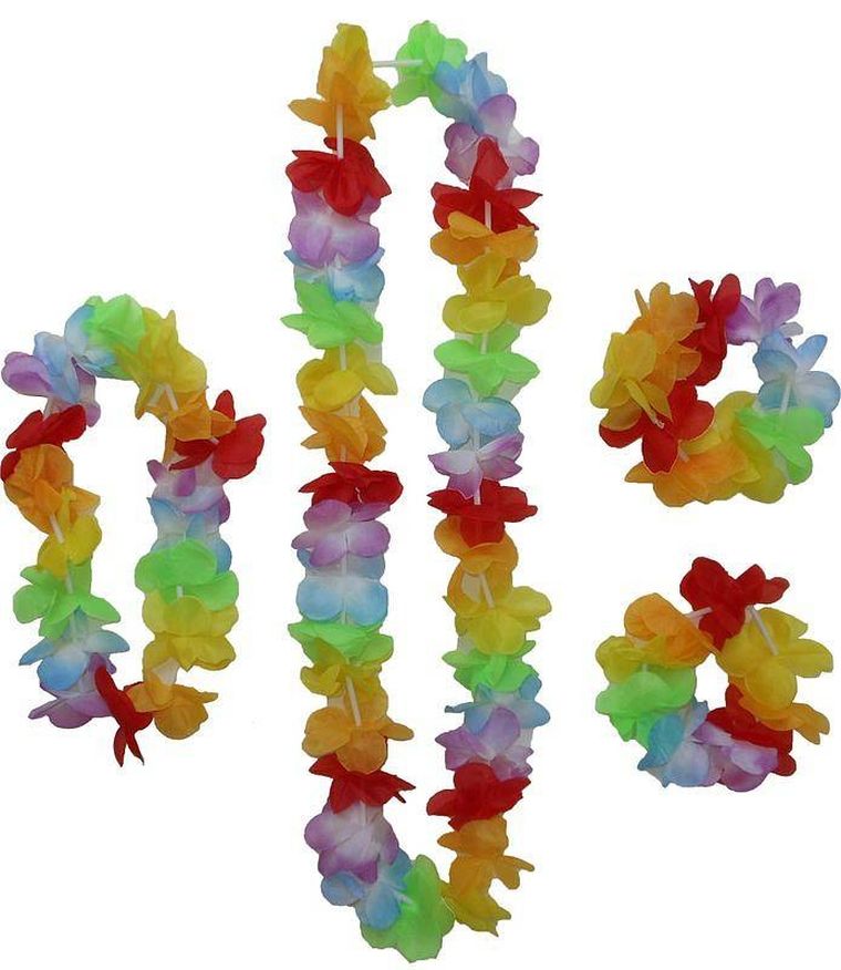 Kwiaty hawajskie, zestaw: naszyjnik, opaska na głowę, bransoletki