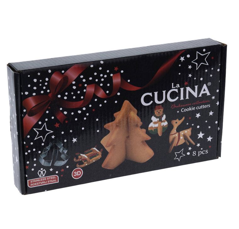 La Cucina, foremki do ciasteczek 3D, 8 szt., świąteczne kształty