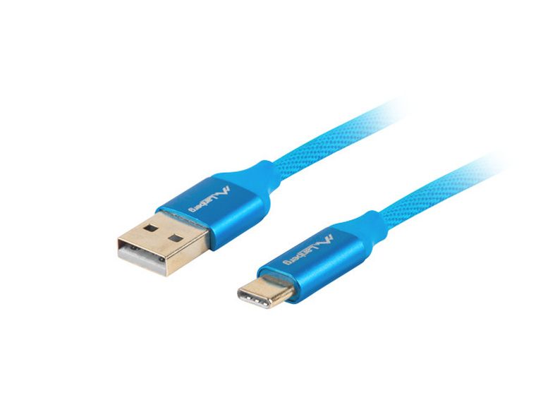 Lanberg, kabel, Premium, Qc 3.0 Ca-usbo-22cu-0018-bl, usb 2.0 typu A M, Usb typu C M, 1,8m, niebieski
