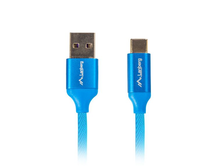 Lanberg, kabel, Premium usb 2.0 Typu A M - Usb Typu C M, 1m, niebieski