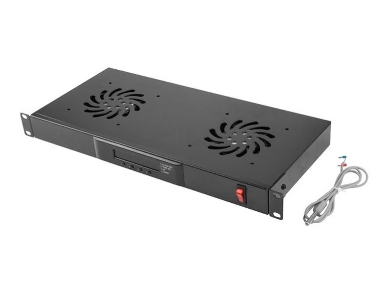 Lanberg, panel wentylacyjny, 1u LCD 19" z termostatem, 2 wentylatory, 230v, czarny