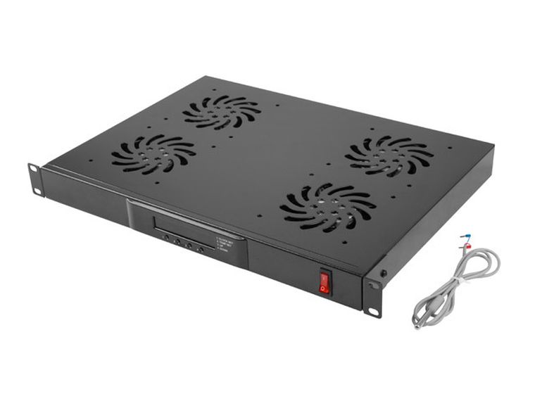 Lanberg, panel wentylacyjny z termostatem, 1U LCD 19", 230V, 4 wentylatory