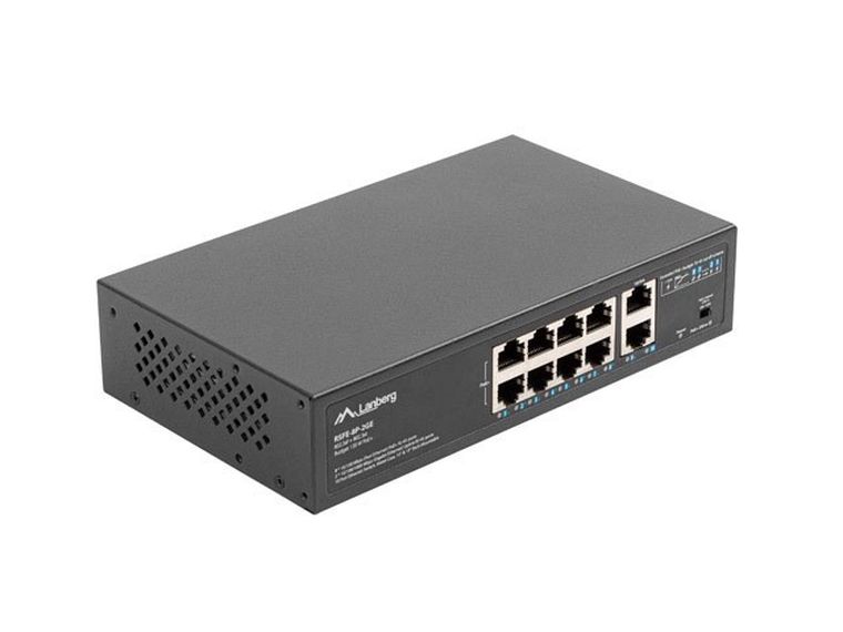 Lanberg, switch, POE+ RACK 10"/19" (8X 100MB/S POE+, 2X 1GB/S) RSFE-8P-2GE-120
