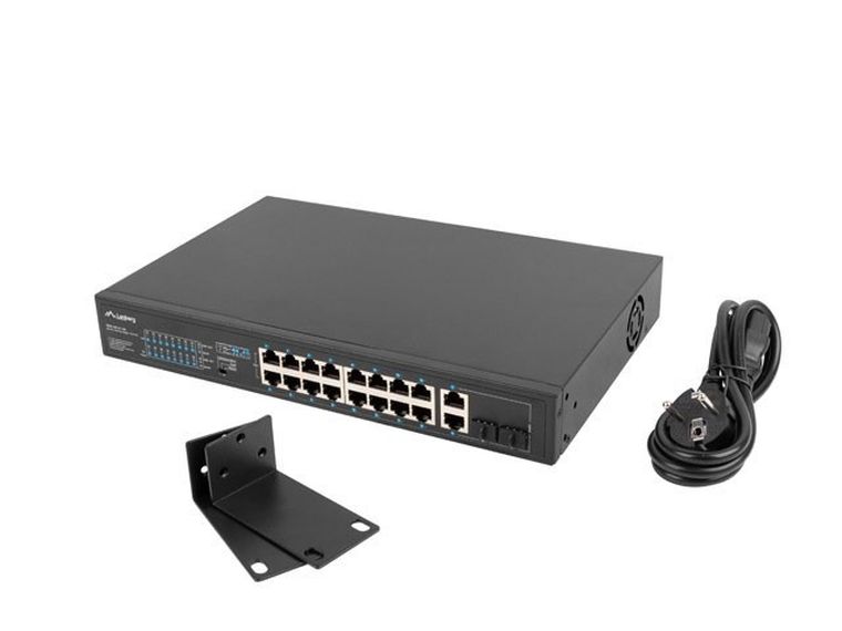 Lanberg, switch, RACK 19" 16X 100MB POE+/2X COMBO GIGABIT, 150W, NIEZARZĄDZALNY, RSFE-16P-2C-150