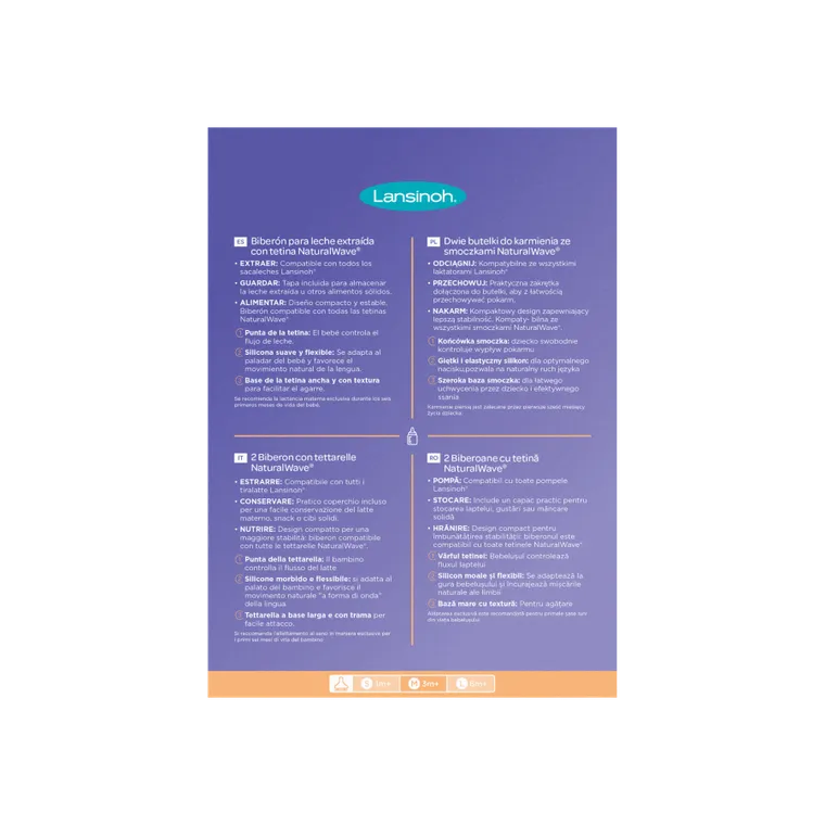 Lansinoh, butelki ze smoczkiem, rozmiar M, 240 ml, 2 szt.